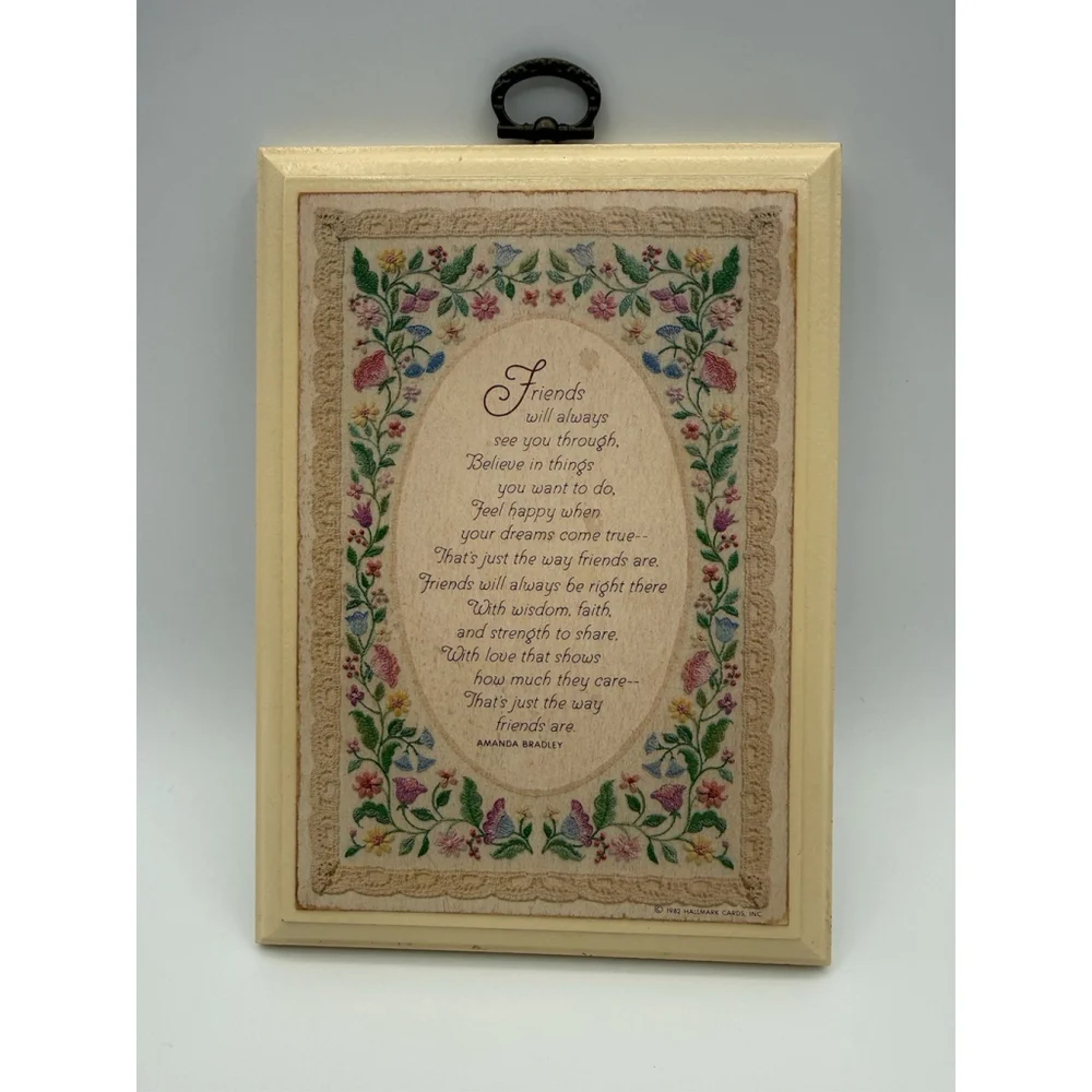 Vintage 1982 Hallmark Friends Poem Plaque Floral Wall Hanging Amanda Bradley